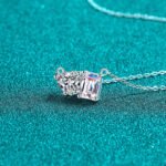 S925 Sterling Silver Moissanite Necklace for Women, Super Shiny Square Sugar Heart Collarbone Pendant, Simple and Sweet