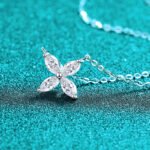 S925 Sterling Silver Moissanite Four-Leaf Clover Necklace for Women, Delicate and Fresh Daily Wear