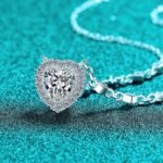 S925 Sterling Silver Moissanite Necklace for Women, Heart Pendant, Simple Chain, Sweet Style