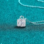S925 Sterling Silver Moissanite Necklace for Women, Small Square Pendant, Simple Sugar Cube Design