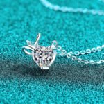 S925 Sterling Silver Moissanite Necklace for Women, Heart Bowknot Rabbit Ear Pendant, Sweet and Fresh Style