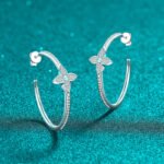 S925 Sterling Silver Moissanite Stud Earrings for Women, Four-Leaf Clover Ear Cuff, Exquisite and Elegant, Light Luxury High-End