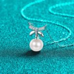 S925 Silver Moissanite Pearl Necklace Butterfly Bow Sweet Pendant Cute Girl