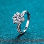 S925 Silver Ring for Women 1 Carat Moissanite Ring Korean Style Flower