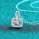 S925 Sterling Silver Moissanite Necklace for Women, Rectangular Pendant, Minimalist High-End Light Luxury Versatile Clavicle Chain