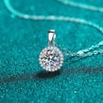 S925 Sterling Silver Necklace for Women with 1 Carat Moissanite Round Pendant Collarbone Chain