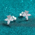 S925 Sterling Silver Full Moissanite Stud Earrings for Women, Flower Design, Fresh and Sweet, Delicate and Cute, Versatile