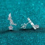 S925 Sterling Silver Moissanite Stud Earrings for Women, Small Wing Design, Minimalist Elegant Style