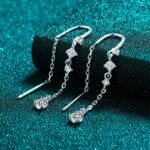 S925 Sterling Silver Moissanite Stud Earrings for Women, Waterdrop Long Tassel Dangle Earrings, Vintage High-End Fashion