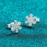 S925 Sterling Silver Full Moissanite Stud Earrings for Women, Snowflake and Floral Design, Fresh Sweet and Cute, Delicate for Daily Wear