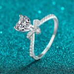 S925 Sterling Silver Moissanite Heart Scepter Ring for Women, Sweet and Elegant