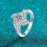 S925 Sterling Silver Moissanite Ring for Women, Beveled Square Star Band, Light Luxury, Delicate, High-End