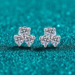 S925 Sterling Silver Moissanite Stud Earrings for Women, Clover Screw Back, Elegant and Minimalist
