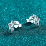 S925 Sterling Silver Full Moissanite Star Stud Earrings for Women, Four-Pointed Star, Delicate Cute Minimalist Daily Wear