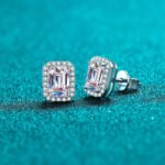 S925 Sterling Silver Earrings for Women with Radiant Emerald Cut Moissanite Geometric Studs Factory Direct