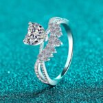 S925 Sterling Silver Moissanite Ring for Women Heart Hollow-Out Band Sweet Light Luxury Holiday Gift
