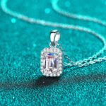 S925 Sterling Silver Moissanite Pendant Necklace Emerald Radiant Cut Chain