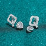 S925 Sterling Silver Q Letter Earrings for Women with Moissanite Heart Shape