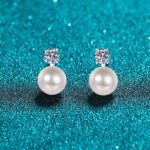 S925 Sterling Silver Earrings for Women, Flawless Freshwater Pearl Moissanite Stud Earrings