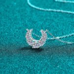 S925 Sterling Silver Moissanite Necklace for Women, Crescent Smile Diamond Pendant, Delicate Sweet High-End