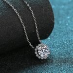 S925 Sterling Silver Necklace for Women, Moissanite Round Cut CZ Pendant Collarbone Chain