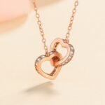 S925 Silver Interlocking Hearts Moissanite Necklace Rose Gold Plated Choker