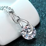 S925 Sterling Silver Necklace 2 Carat Moissanite Teardrop Pendant Chain