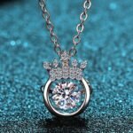 S925 Sterling Silver Crown Moissanite Pendant Necklace for Women