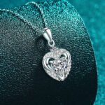 S925 Sterling Silver Moissanite Necklace for Women, Heart Hollow Out Collarbone Chain, Light Luxury European and American Style Pendant