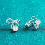 S925 Silver Moissanite Pearl Earrings Butterfly Bow Sweet Cute Elegant Design