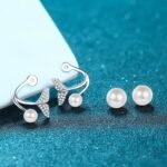 S925 Sterling Silver Mermaid Tail Earrings for Women, Two Ways to Wear, Freshwater Pearl, Crushed Stone, Moissanite Stud Earrings