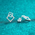 S925 Sterling Silver Moissanite Stud Earrings for Women Geometric Square Minimalist Fashion