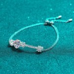 S925 Sterling Silver Women's Double Chain Push-Pull Design Bracelet, 2 Carat Moissanite, Factory Direct Wholesale