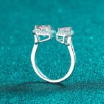 S925 Sterling Silver Open Ring with Moissanite Heart Design for Women