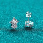 S925 Sterling Silver Moissanite Stud Earrings for Women, Simple Square Design, Daily Versatile Commute