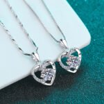 S925 Sterling Silver Heart Pendant Necklace with Moissanite, Short Choker, Factory Direct Wholesale