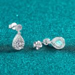 S925 Sterling Silver Moissanite Stud Earrings for Women, Drop Shape, Sparkling Elegant Minimalist Gift
