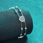 S925 Sterling Silver Handcrafted Moissanite Bracelet with Heart Frame, Blue Color Stone, Sweet and Cute Style