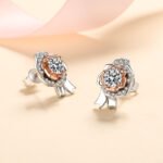 S925 Silver Rose Earrings, Cool Style Moissanite Stud Earrings, Simulated Diamond Earrings