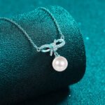 S925 Silver Moissanite Pearl Necklace for Women, Butterfly Bow Sweet Pendant, Cute Girl Collarbone Chain, Simple Versatile Style