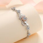 Rose Flower Bracelet for Women, 925 Silver Plated with Moissanite, Two-Tone