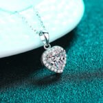 S925 Sterling Silver Heart Moissanite Pendant Necklace for Women, Cluster Setting, Factory Direct Wholesale