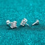 S925 Sterling Silver Moissanite Stud Earrings for Women Square Screw Back Minimalist Daily
