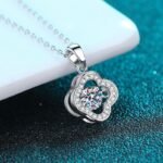 S925 Silver Lace Hollow Pendant Necklace with Moissanite