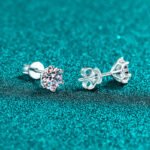 925 Silver Moissanite Stud Earrings for Women, 6-Prong Screw Back, Various Sizes