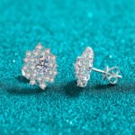 S925 Sterling Silver Moissanite Earrings for Women Sunflower Full Set Vintage Elegant