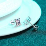 S925 Sterling Silver Stud Earrings with Rectangular Step Cut Moissanite