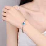 S925 Sterling Silver Bracelet Royal Blue Moissanite Heart Cute Sweet Bangle Wholesale