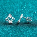 S925 Sterling Silver Crown Moissanite Earrings for Women, French Vintage Style, Daily Wear