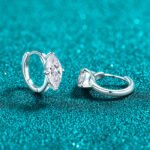 S925 Sterling Silver Moissanite Stud Earrings for Women, Simple Marquesine Ear Cuff, Olive Shape, Elegant Daily Versatile